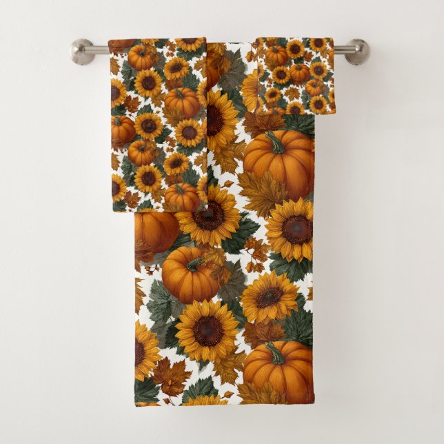 Kürbis und Sonnenblumen Herbstmuster Badhandtuch Set (Insitu)