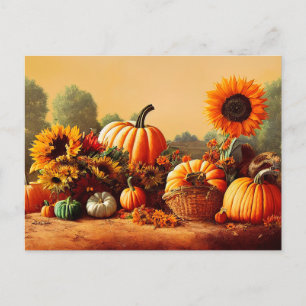 Kürbis und Sonnenblumen im Herbst Postkarte