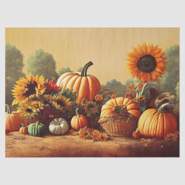 Kürbis und Sonnenblumen im Herbst Seidenpapier (Vorderseite)