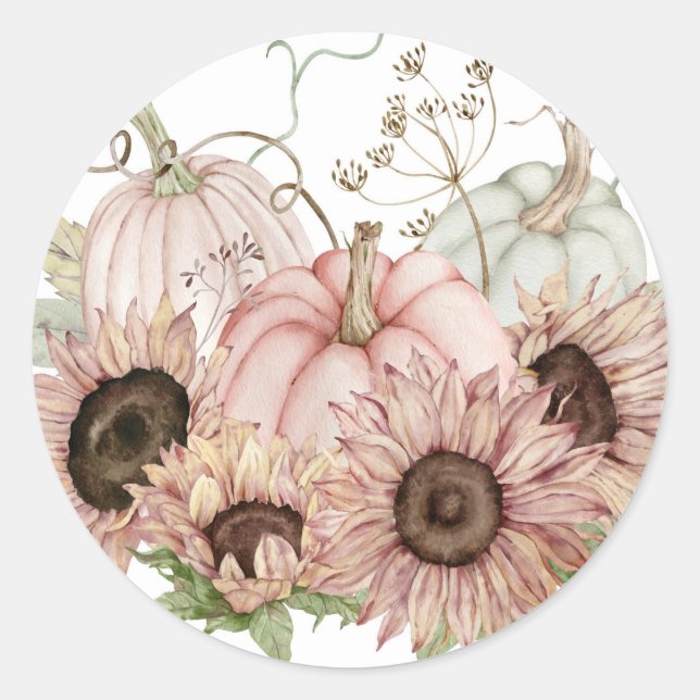 Kürbis und Sonnenblumen Runder Aufkleber (Vorderseite)