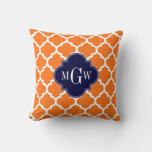 Kürbis Weiß Marokkanisch #5 Navy 3 Anfangsmonogram Kissen