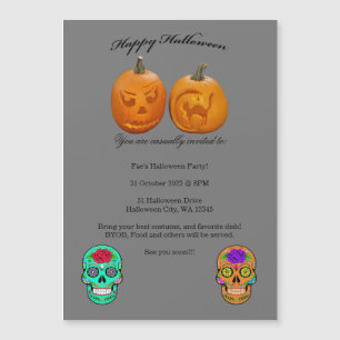 Kürbis-Zuckerschädel-Halloween-Party-Einladung Magneteinladung