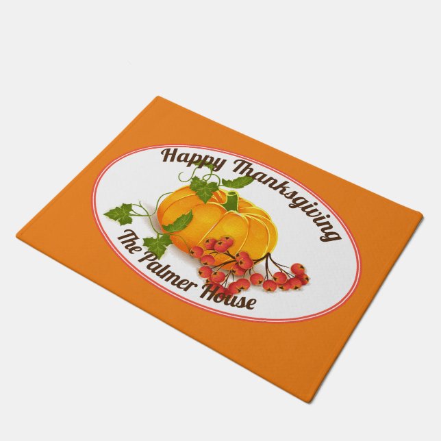Kürbisbeeren Orangenfall Glückwunsch Erntedankfest Fußmatte (Schrägansicht)
