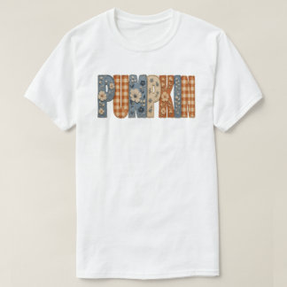 Kürbisbestickte Floral Gingham Herbstästhetik T-Shirt