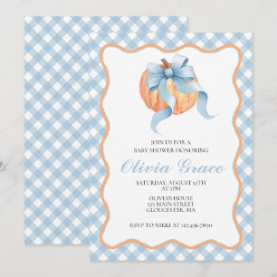 Kürbisblaue Schleife Kariertes Babyshower-Einladun Einladung