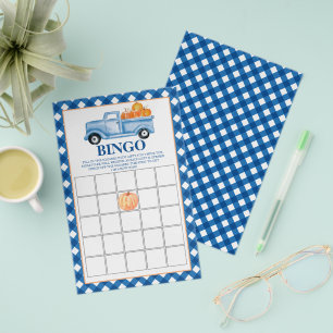 Kürbisblauer Lastwagen Baby Shower Bingo Flyer