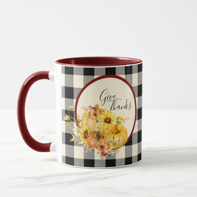 Kürbisblumen und Karo Erntedank Tasse (Links)