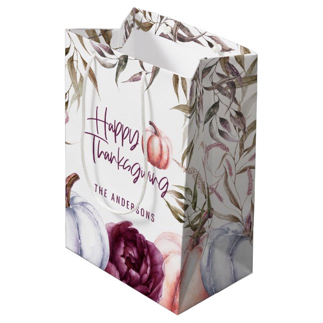 Kürbisblumenfall Erntedank Party Mittlere Geschenktüte (Rückseite Schrägansicht)