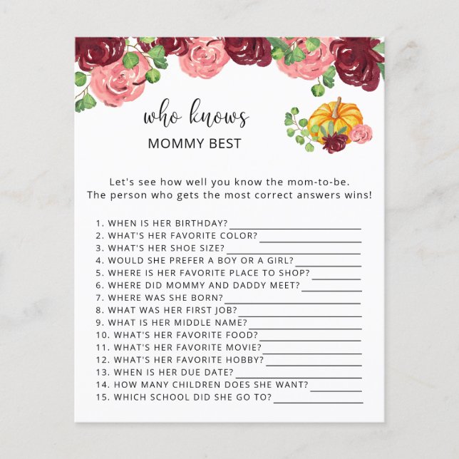 Kürbisblumengestein fallen Wer Mama am besten kenn (Vorderseite)