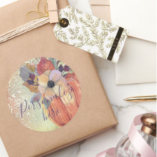 Kürbisblumenspitze lila Orangengold Runder Aufkleber