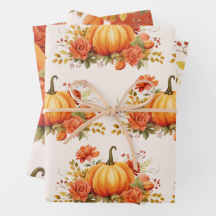 Kürbisblütenblätter Herbstblätter Fall Baby Dusche Geschenkpapier Set