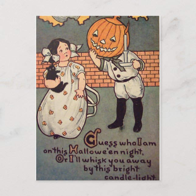 Kürbisboy (Vintage Halloweenkarte) Postkarte (Vorderseite)