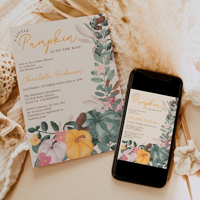 Kürbisbrunnendusche Einladung (Fall wreath chic little pumpkin baby shower invitation)