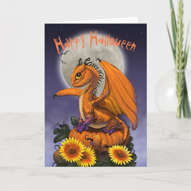 Kürbisdrache Halloween-Grußkarte Karte (Vorderseite)