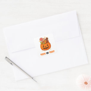 Kürbiseimer voll süß - Halloween-Label-Set Quadratischer Aufkleber