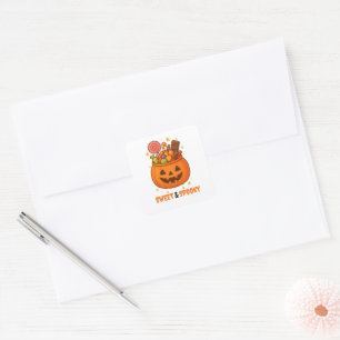 Kürbiseimer voll süß - Halloween-Label-Set Quadratischer Aufkleber