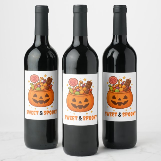 Kürbiseimer voll süß - Halloween-Label-Set Weinetikett (Flaschen)
