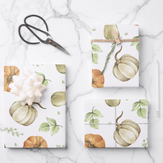 Kürbisernte und Herbstblätter  Geschenkpapier Set (Vorderseite)