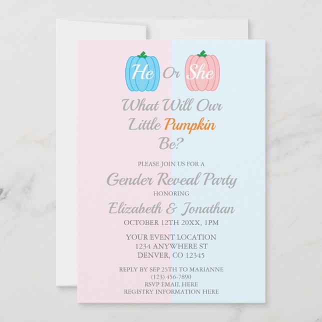 Kürbisfall-Genderoffenbarung Einladung (Vorderseite)