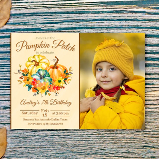 Kürbisfeld-Geburtstag mit Foto Einladung (Pumpkin Patch Birthday with Photo Picture Landscape Invitation)