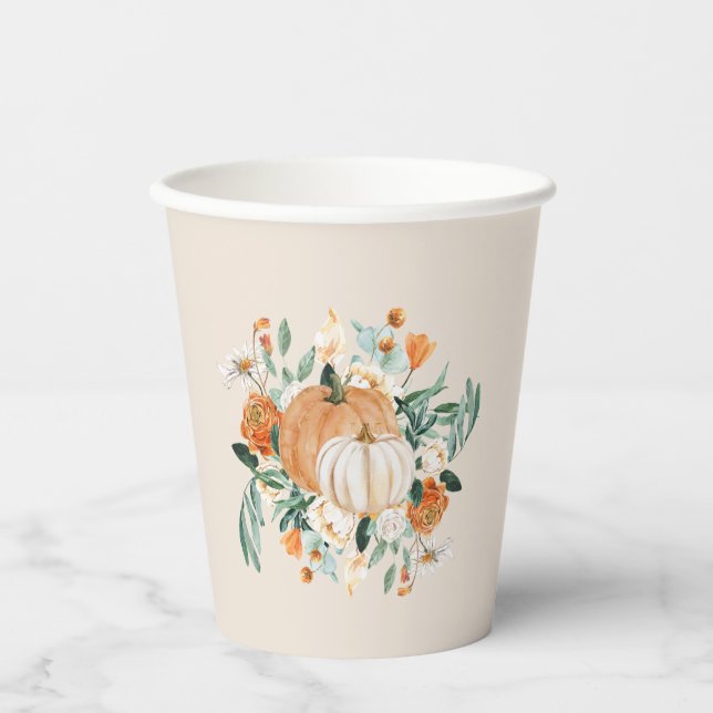 Kürbisflorale Herbstfarben, Pappbecher (Vorderseite)