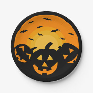 Kürbisfratzen Halloween-Party Pappteller