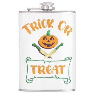 Kürbisgesicht Halloween oder Kreuzknochen probiere Flachmann