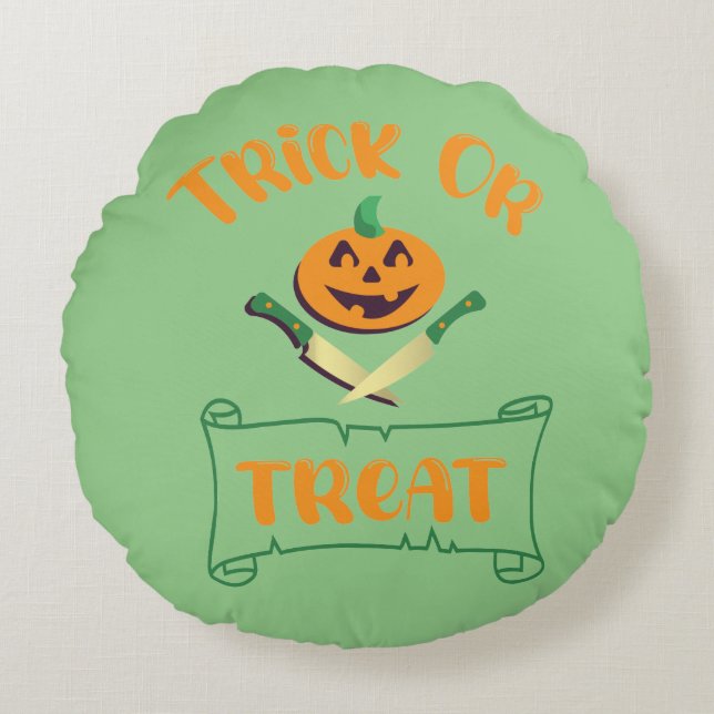 Kürbisgesicht Halloween oder Kreuzknochen probiere Rundes Kissen (Vorderseite)