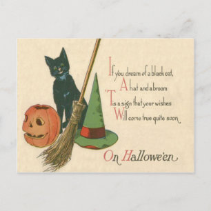 Kürbisgesicht Schwarze Katze Hexenhut Besen Postkarte