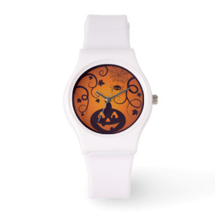 Kürbisgesicht und Spinne der Kürbislaterne Hallowe Armbanduhr