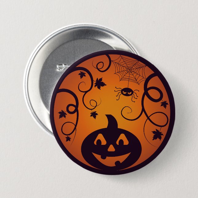 Kürbisgesicht und Spinne der Kürbislaterne Hallowe Button (Vorne & Hinten)