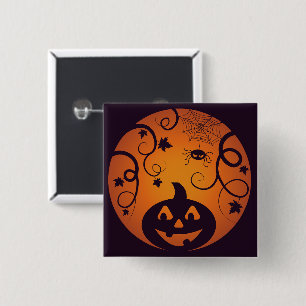 Kürbisgesicht und Spinne der Kürbislaterne Hallowe Button