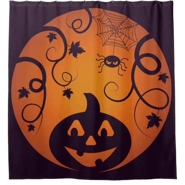 Kürbisgesicht und Spinne der Kürbislaterne Hallowe Duschvorhang (Vorderseite)