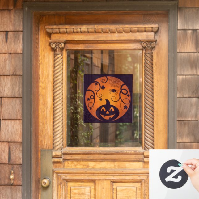 Kürbisgesicht und Spinne der Kürbislaterne Hallowe Fensteraufkleber (Haustür)