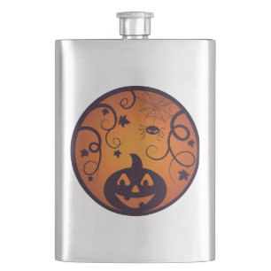 Kürbisgesicht und Spinne der Kürbislaterne Hallowe Flachmann