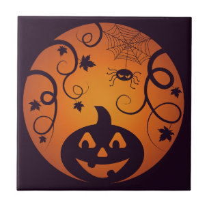 Kürbisgesicht und Spinne der Kürbislaterne Hallowe Fliese