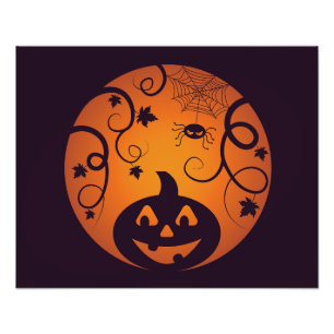 Kürbisgesicht und Spinne der Kürbislaterne Hallowe Fotodruck