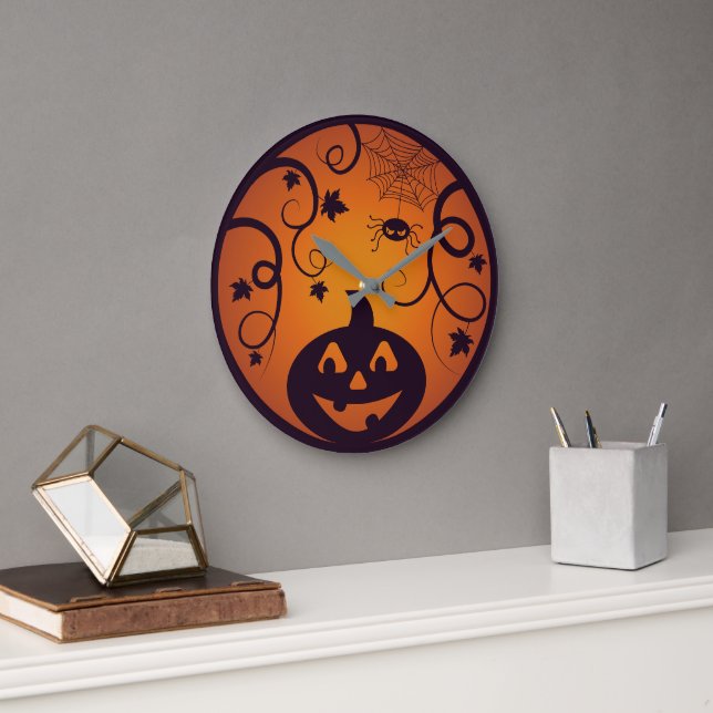 Kürbisgesicht und Spinne der Kürbislaterne Hallowe Große Wanduhr (Büro)
