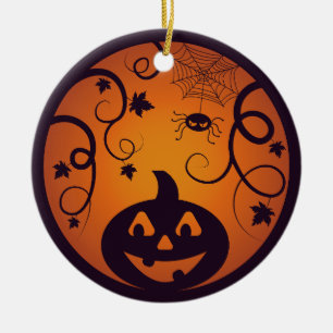 Kürbisgesicht und Spinne der Kürbislaterne Hallowe Keramik Ornament