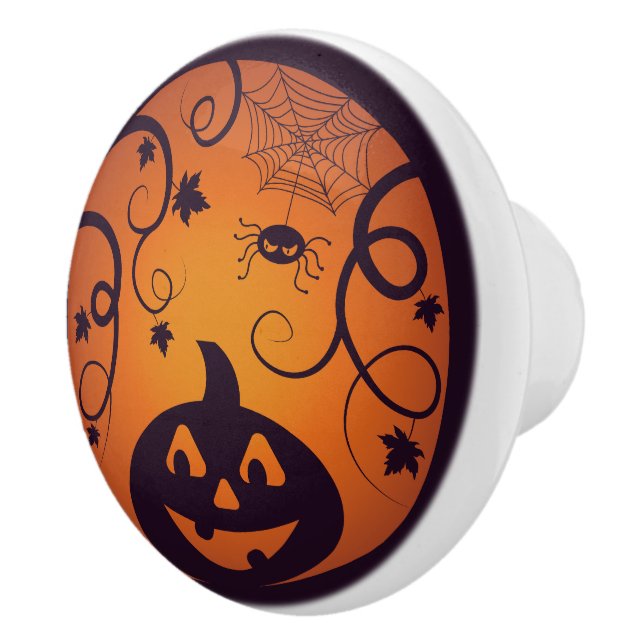 Kürbisgesicht und Spinne der Kürbislaterne Hallowe Keramikknauf (Rechts)