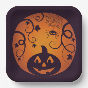 Kürbisgesicht und Spinne der Kürbislaterne Hallowe Pappteller