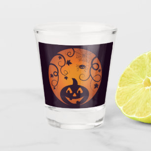 Kürbisgesicht und Spinne der Kürbislaterne Hallowe Schnapsglas