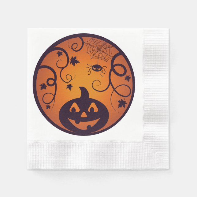 Kürbisgesicht und Spinne der Kürbislaterne Hallowe Serviette (Vorderseite)