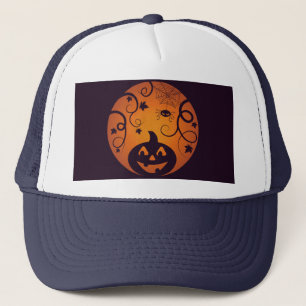 Kürbisgesicht und Spinne der Kürbislaterne Hallowe Truckerkappe