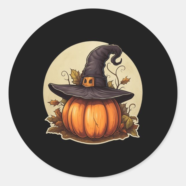Kürbisgewächse mit Hexenhutenkostüm Halloween Runder Aufkleber (Vorderseite)