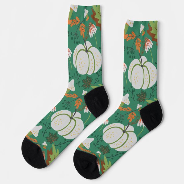Kürbisgewächse, nahtlose Muster, Karotten und Pilz Socken (Linkes Detail)