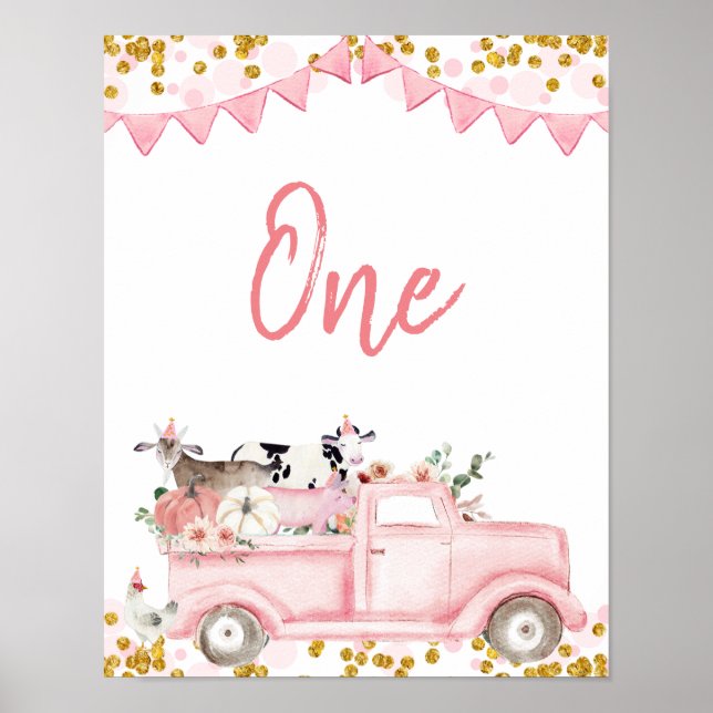 Kürbisgewächse Pink-LKW-LKW mit Tischnummer Poster (Vorne)