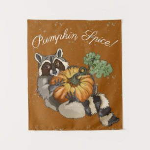 Kürbisgewürz! Auf einem Roll Pumpkin Raccoon Wandteppich
