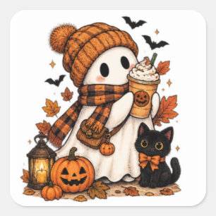 Kürbisgewürz-Geist Kuschel-Halloween Quadratischer Aufkleber