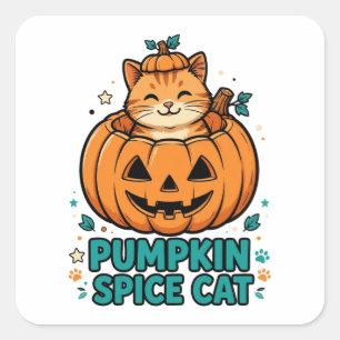 Kürbisgewürz-Katze Halloween Orange Katze in Kürbi Quadratischer Aufkleber